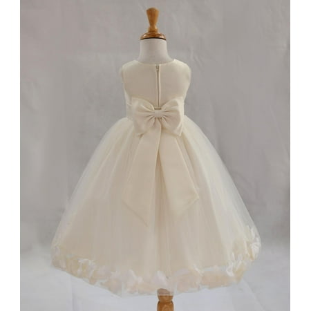 Petal Fairy Dress - Ekidsbridal Satin Ivory Tulle Petal Christmas Junior Bridesmaid Recital Easter Holiday Wedding Pageant Communion Princess Birthday Girl Clothing Baptism 302T size 2 Flower Girl Dress