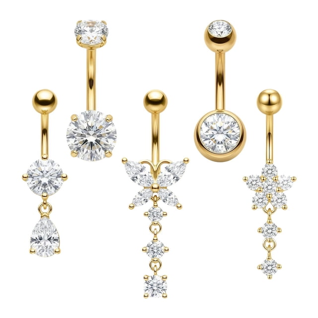 5 piercings para el ombligo, regalos para mujeres, barra para el ombligo, ideal para fiestas de Halloween. Dorado