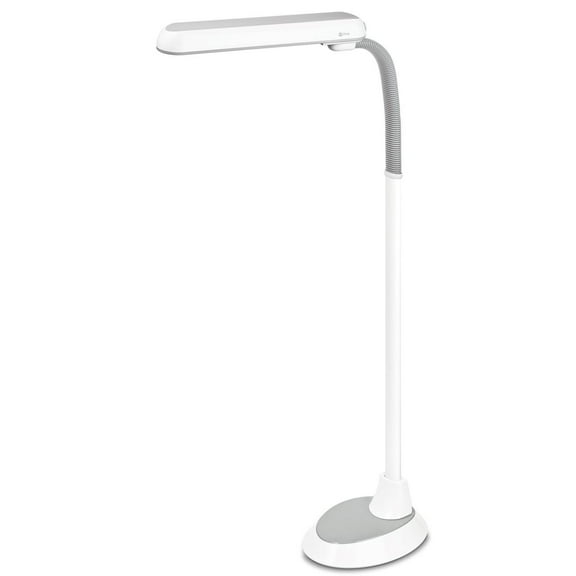 Ottlite 24 Watt Extended Reach Floor Lamp with Flexible Neck, White and Gray