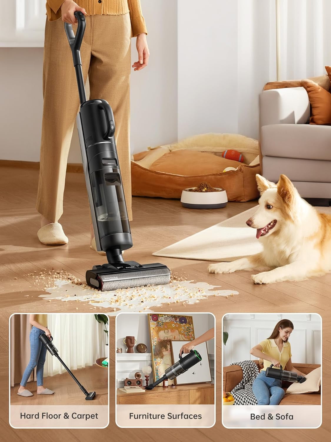 dreame H12 Dual Smart Wet Dry Vacuum Cleaner, Floor Cleaner Mop Combo 4-in-1 Cordless Vacuum for Multi-Surface, One-Step Self Cleaning with Hot Air Drying, Black