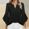 thumbnail image 2 of Blouses for Women Dressy Casual 3/4 Length Sleeve Womens Tops Business Fashion V Neck Tshirts Shirts with Flared Sleeve, 2 of 5