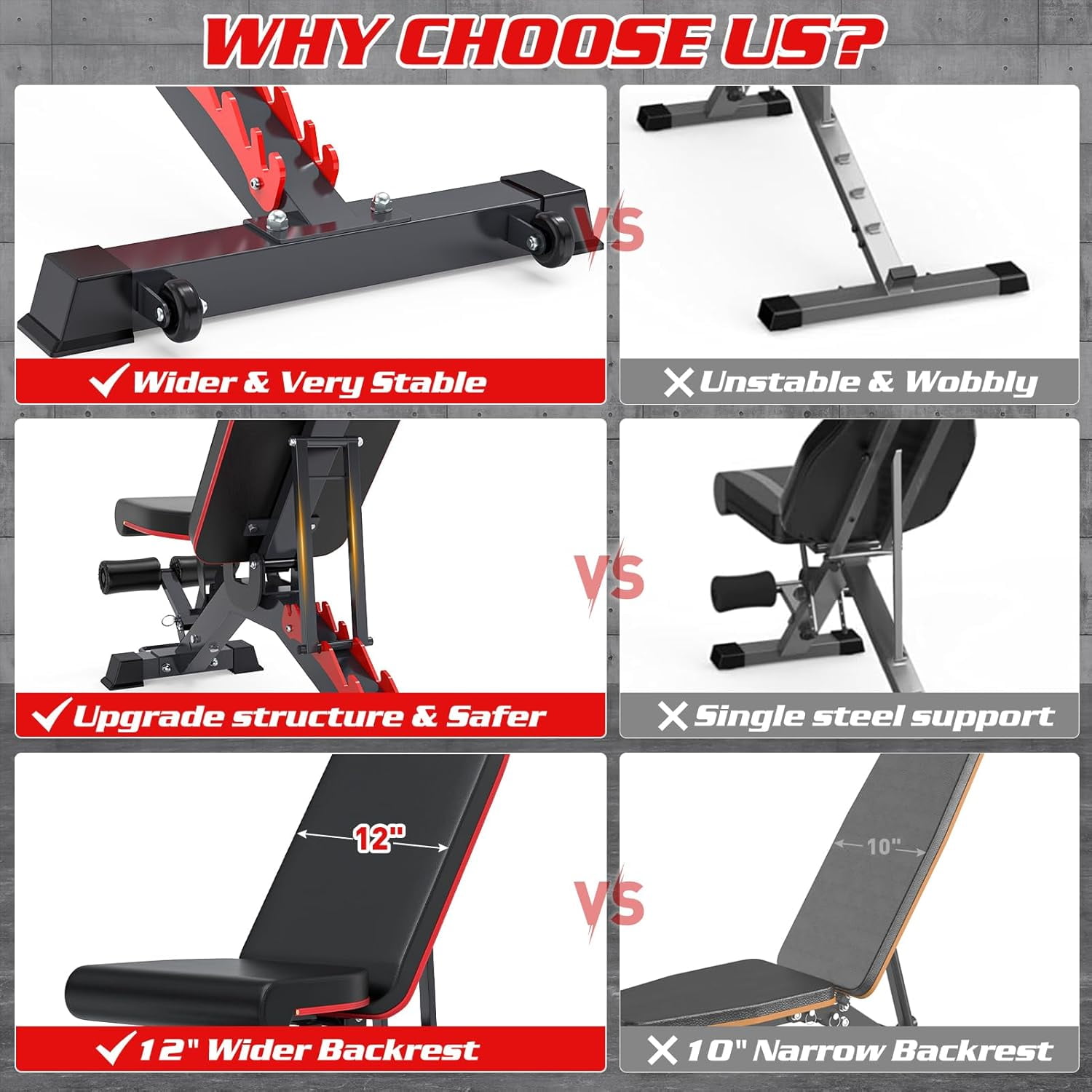 1200LBS Adjustable Weight Bench Press, Heavy-duty Workout Bench for Home Gym, Extra Headrest, Incline Decline strength Training Bench Press for Full Body Workout Extrem Stable