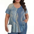 thumbnail image 5 of TQWQT Womens Plus Size Summer Tops 2024 Flowy Crew Neck Tshirts Color Block Pleated Tops Short Sleeve Tunic Tops Loose Casual Clothes for Women Sky Blue 2XL, 5 of 5