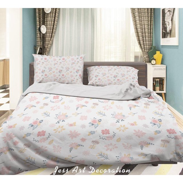 3D Blanco Rosa Floral Funda de edredón Set Ropa de cama Set Funda de edredón Fundas de almohada Sf48