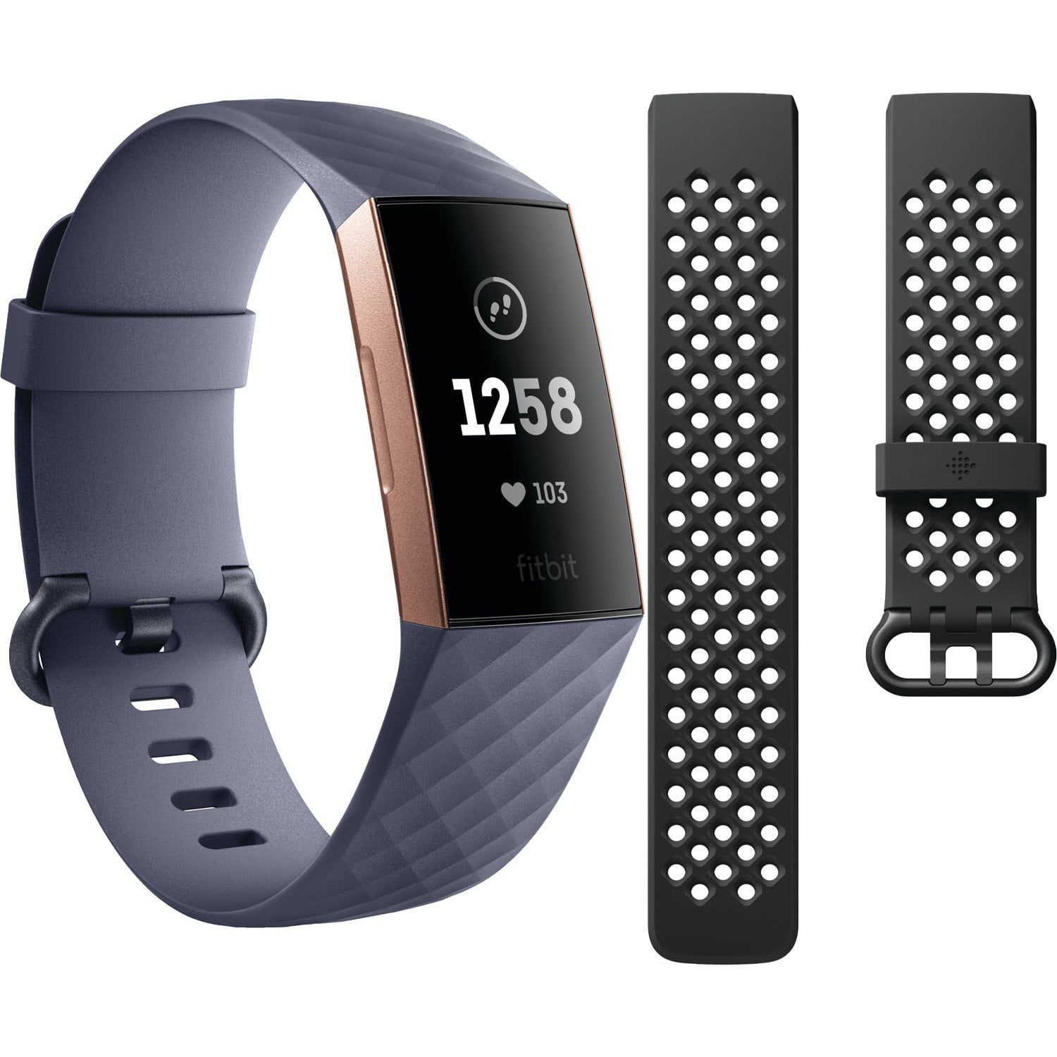 FitBit Charge 3 Rose Gold with Navy Bands and Additional Black Band ...