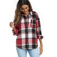 thumbnail image 6 of Otntypg Flannel Plaid Button Down Shirts for Women Lightweight Casual Fall Winter Long Sleeve Shacket Jacket Trendy Comfy Warm Outwear Tops with Pockets Red XL, 6 of 8