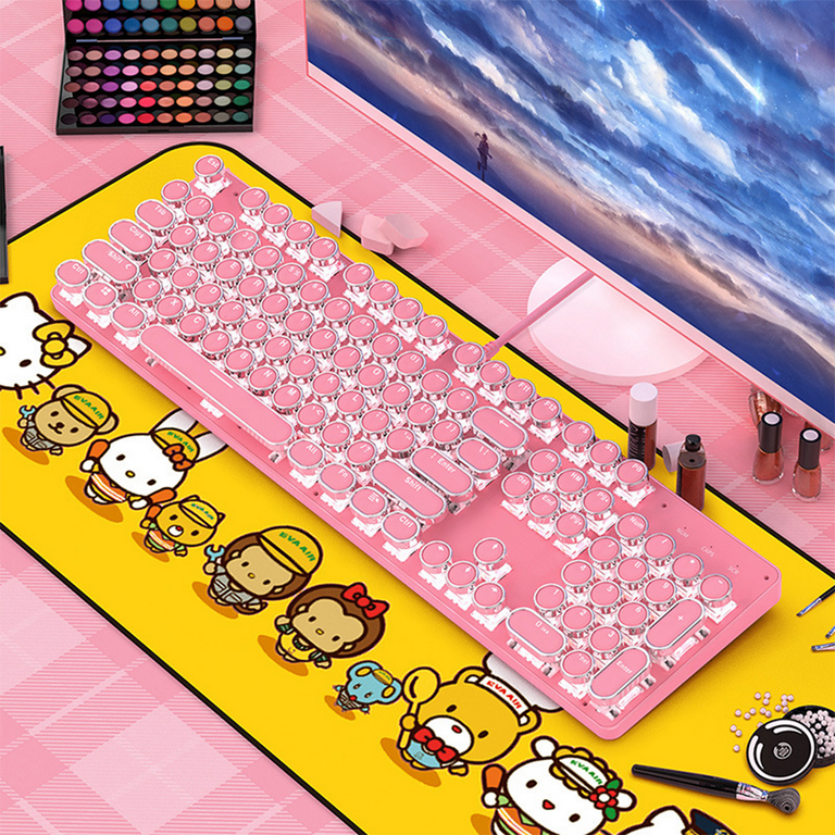 Wired Gaming Keyboard,104 Keys Compact Mechanical Keyboard Pink Color  Keycaps,Pro Driver/Software Supported - Cherry blossom pink