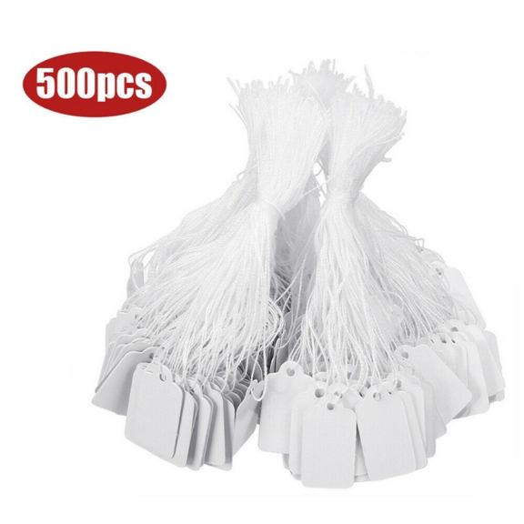 500 Pcs White Tags 1.37 x 0.86 inches Price Tags Price Labels Display Tags with String Marking Strung Tags Writable Tags Display Label for Product Jewelry Clothing Tags