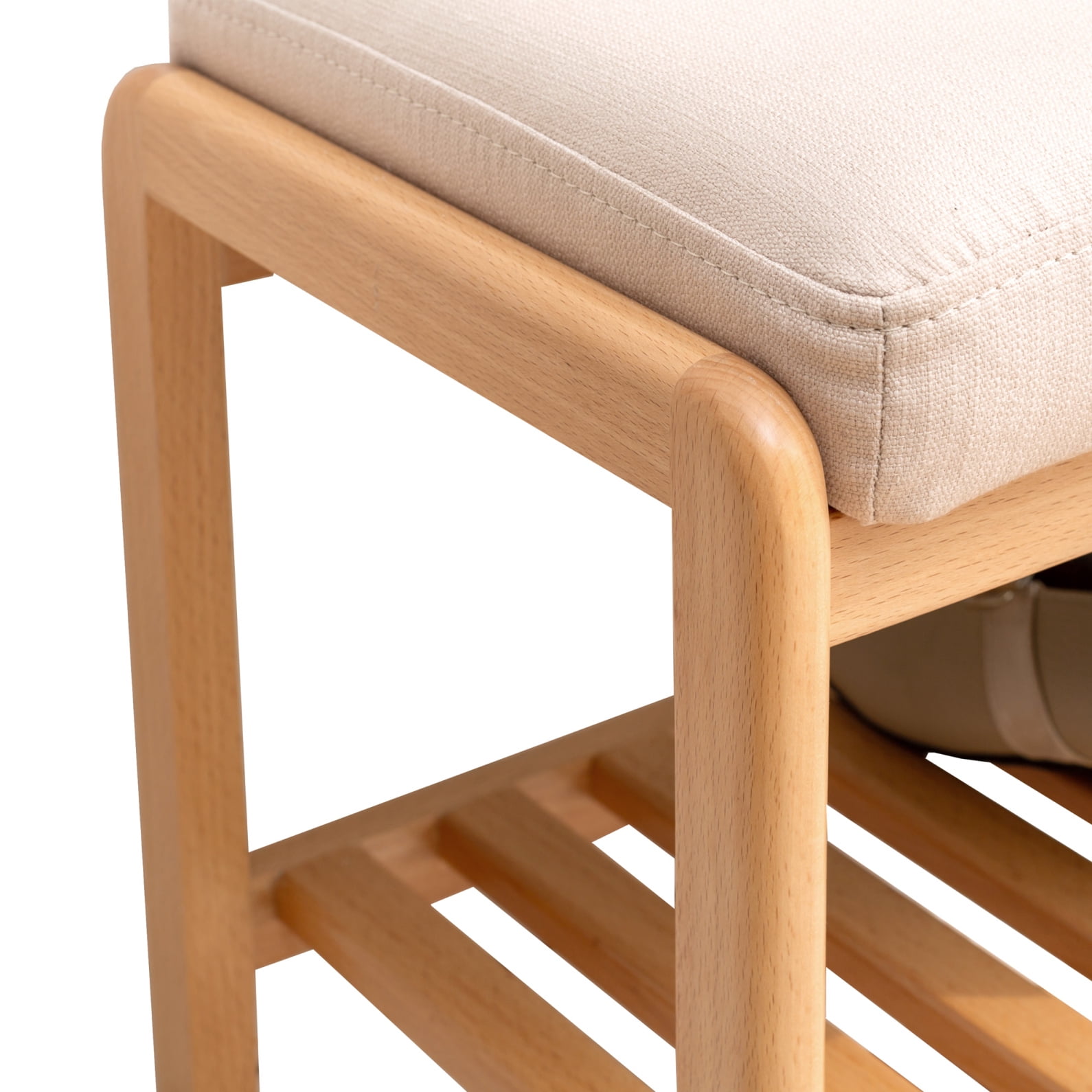 Natural Solid Wood Shoe Bench Rack with Storage, Beech Wood Shoe Bench Entryway Storage Bench with High Rebound Sponge Cushion, 27.5" Shoe Storage Bench Rack Organizer for Entryway Bathroom Bedroom