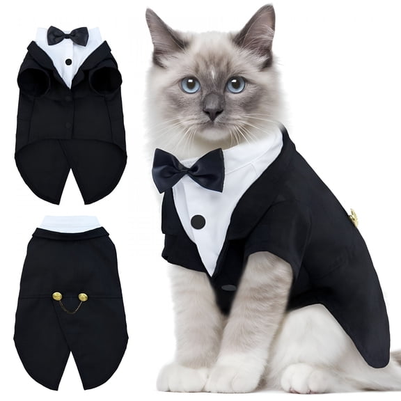 TELOLY Cat Tuxedo Outfit Cat Costume formal Suit with Bow Tie Stylish Cat Shirt Fashion Apparel Fancy Clothes