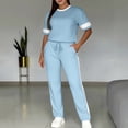 thumbnail image 1 of Uootdi Athleisure Sets Women Solid Color Striped Trim Short Sleeve Tee And Long Trousers Soft Breathable Gym Wear Sets Gift, 1 of 8