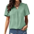 thumbnail image 2 of Mujeres sueltas casual manga corta cuello pico sólido casual blusa camiseta túnica tops OAVQHLG3B Store  lin121212, 2 of 5