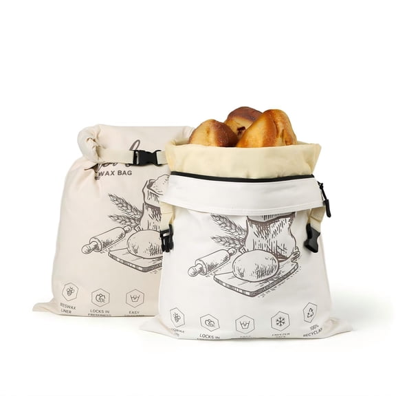Bread Bags for Homemade Bread - 2 Packs XL Reusable Organic Beeswax Linen Cotton Sourdough Bag, Homesteading Essentials Sourdough Bags with Sealing Zip to Keep Fresh