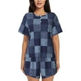 thumbnail image 1 of Xecao Blue Gingham Buffalo Check Pattern Women's Short Sleeve Pajama Set Soft Sleepwear Lounge Set with Button Front Top and Drawstring Shorts with Pockets-Medium, 1 of 6