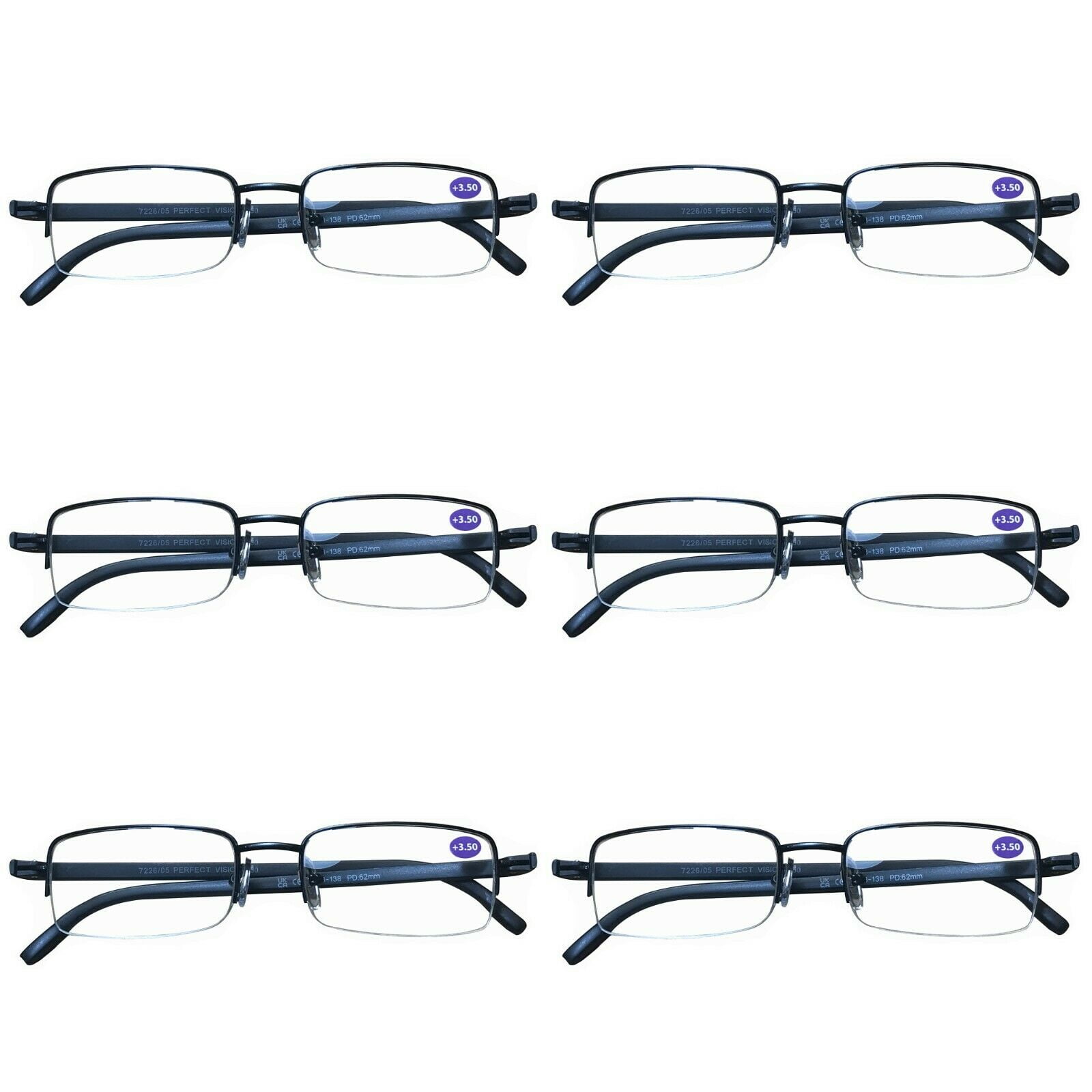6 Pairs Mens Metal Frame Rectangle Half Frame Reading Glasses Classic Readers +0.75