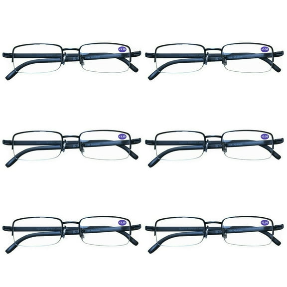 6 Pairs Mens Metal Frame Rectangle Half Frame Reading Glasses Classic Readers 0.75