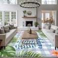 thumbnail image 3 of Summer Slippers Area Rugs 5'x7', Small Throw Rugs for Laundry Room Playroom, Tropical Botanical Palm Leaves Blue Plaid Indoor Outdoor Rug Non-Slip Low Pile Carpet Runner Reversible Floor Mats, 3 of 8