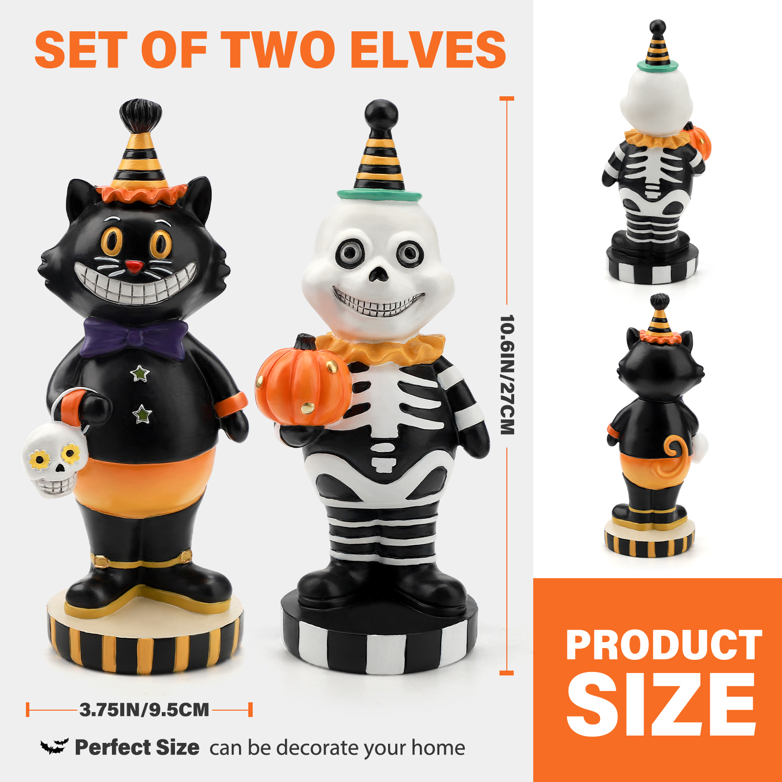 Ayieyill Halloween Cat and Skeleton Figurines Set, 2 Pc photo 6