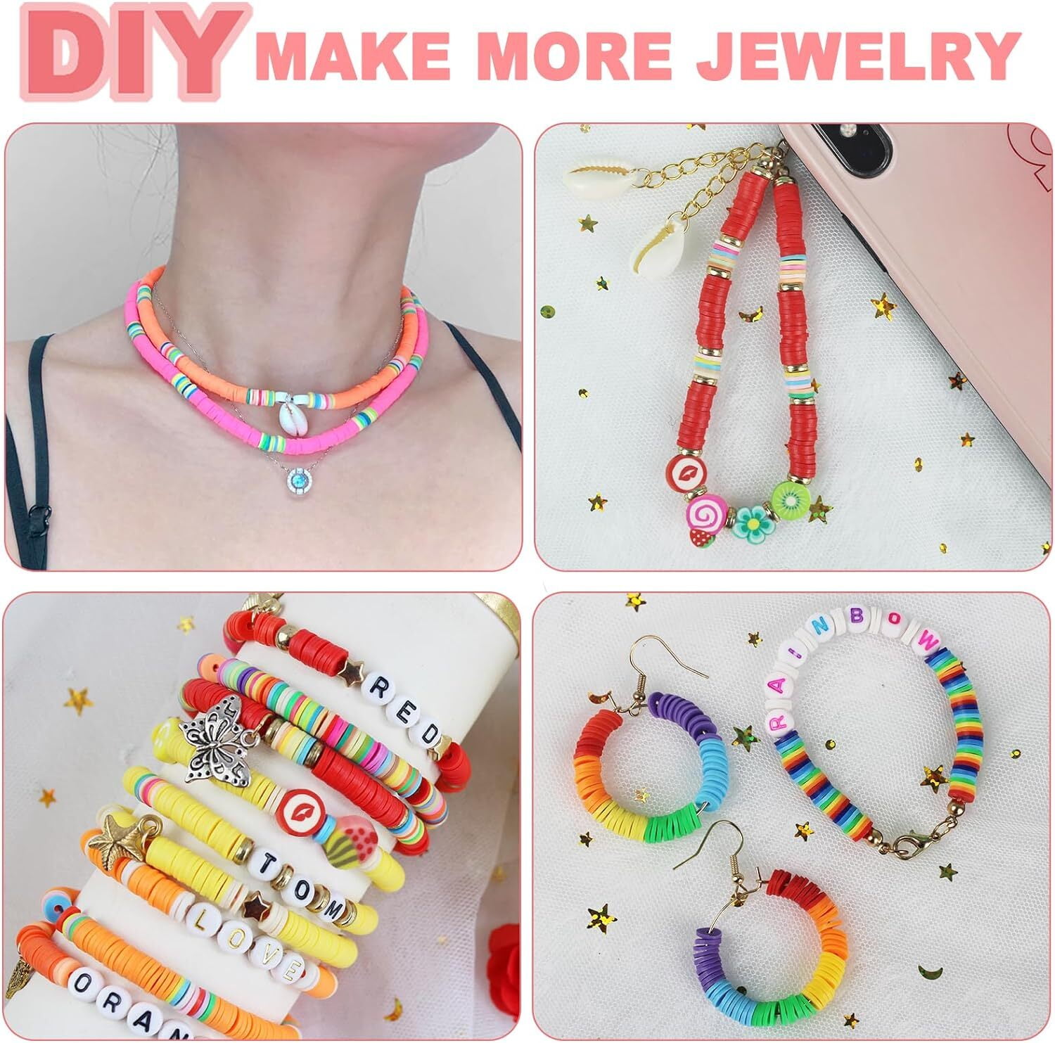 6000 Pcs Clay Beads Bracelet Making Kit, Round Letter Beads with Charm and Elastic Strings, Friendship Bracelets Holiday Gifts for Girls Adults