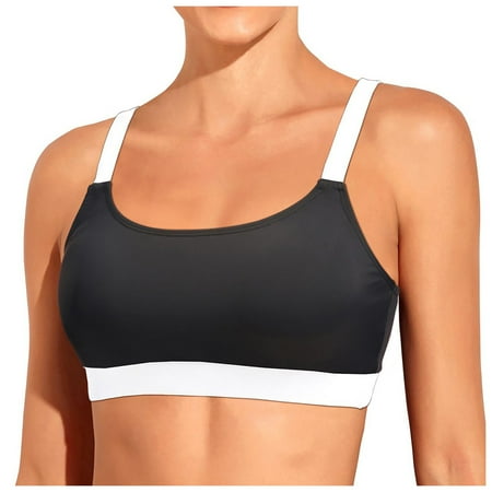 Siilsaa Women Sports Bra Bikini Tops Scoop Neck Bathing Suits Top Padded Swim Crop Tops Only Light Gray XXL