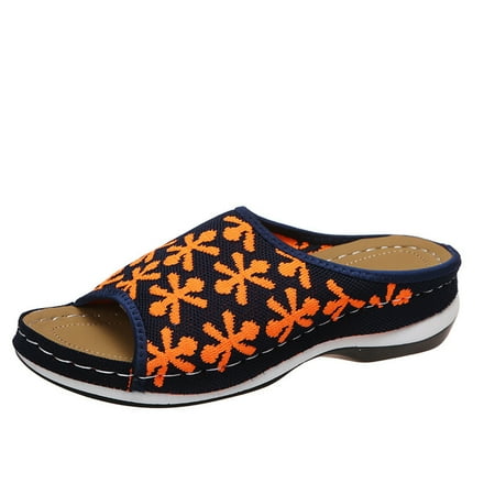 

Womens Fish Mouth Slippers Retro Color Matching Flowers Wedges With Flying Woven Slippers Summer Open Toe Slide Sandals Comfortable Flats Flip-Flops Casual Platforms Heeled Wedge Sandals A6485