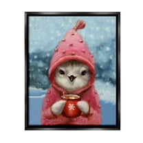 Stupell Industries Bird with Winter Cocoa Holiday Painting Black Floater Framed Canvas Art Print Wall Art, 17 x 21