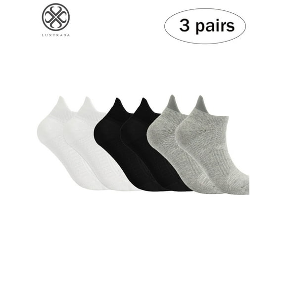 Luxtrada 3 Pairs Ankle Quarter Crew Mens Socks Low Cut Ankle Socks Athletic Running Socks with Tab Arch Support for Men Women