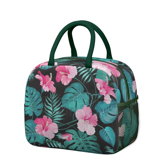 Exotic Floral Insulated Lunch Bag - Durable Thermal Lunch Box for Office & School, Leakproof & Easy to Clean, Colorful Botanical Jungle Leaves Print