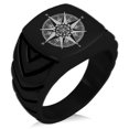 thumbnail image 1 of Stainless Steel Nautical Flower of Life Compass Chevron Pattern Biker Style Polished Ring, 1 of 1