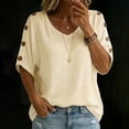 thumbnail image 2 of Babysbule Women's V-Neck Button Shoulder Short Sleeve Relaxed Fit Casual Blouse Everyday Basic Top, 2 of 9