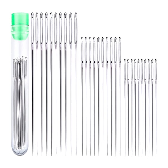 VANIDO 30 Large Eye Stitching Needles - 3 Sizes Big Eye Hand Sewing Needles In Clear Storage Tube For Stitching,Sewing And Crafting