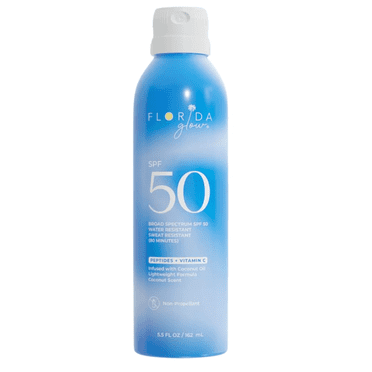 Florida Glow SPF 50 Reef Safe Sunscreen Spray, Water-Resistant Sun Block  with Peptitdes, 5.5 fl oz