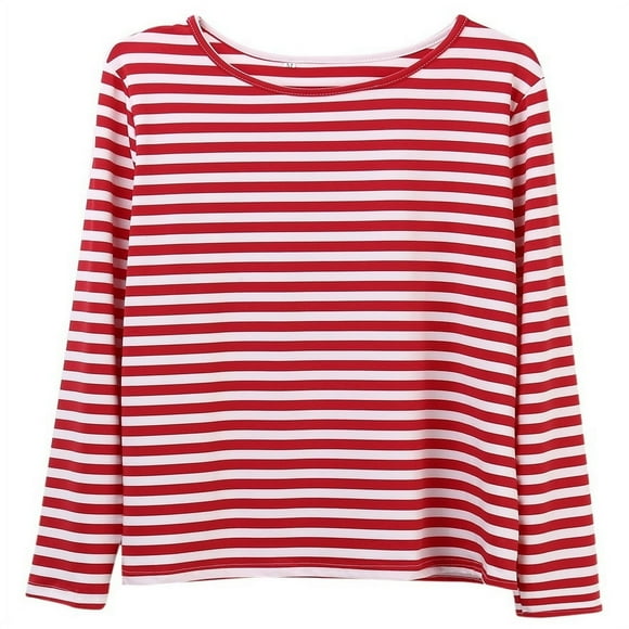 Casual Women Red White Striped Long Sleeve T Shirt Cotton Loose Shirt Female Basic O-Neck Tops Tee Autumn pullovers