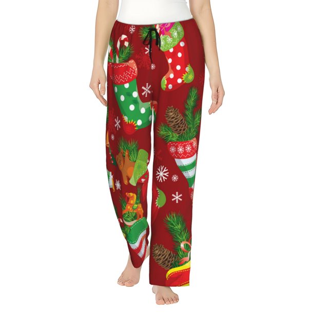 Fotbe X-mas and New Year Pantalones de Pijama para Mujer, Pantalones de Dormir, Pantalones Pj con Cordón y Bolsillos-Medium