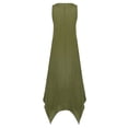 thumbnail image 4 of Women's Bohemian Beach Dress Round Neck Solid Color Tunic Dress with Asymmetrical Hem Green 2XL, 4 of 5