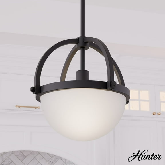 Hunter - Wedgefield 1-light Matte Black, Medium Size Pendant Light, Dimmable, Formal Style, Sphere Shaped, for Bedrooms, Dining, Living Rooms - 48054