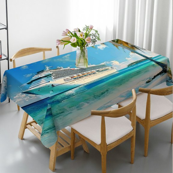 RKSupls Rectangle Tablecloth - Cruise Ship Palm Waters Print, Polyester Tablecloths Holiday Party Tablecloth Rectangle Tablecloth, Ideal for Kitchen Picnic Party