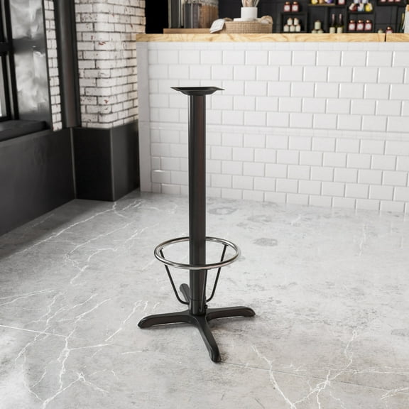 BizChair 23.5'' x 29.5'' Restaurant Table X-Base with 3'' Dia. Bar Height Column and Foot Ring