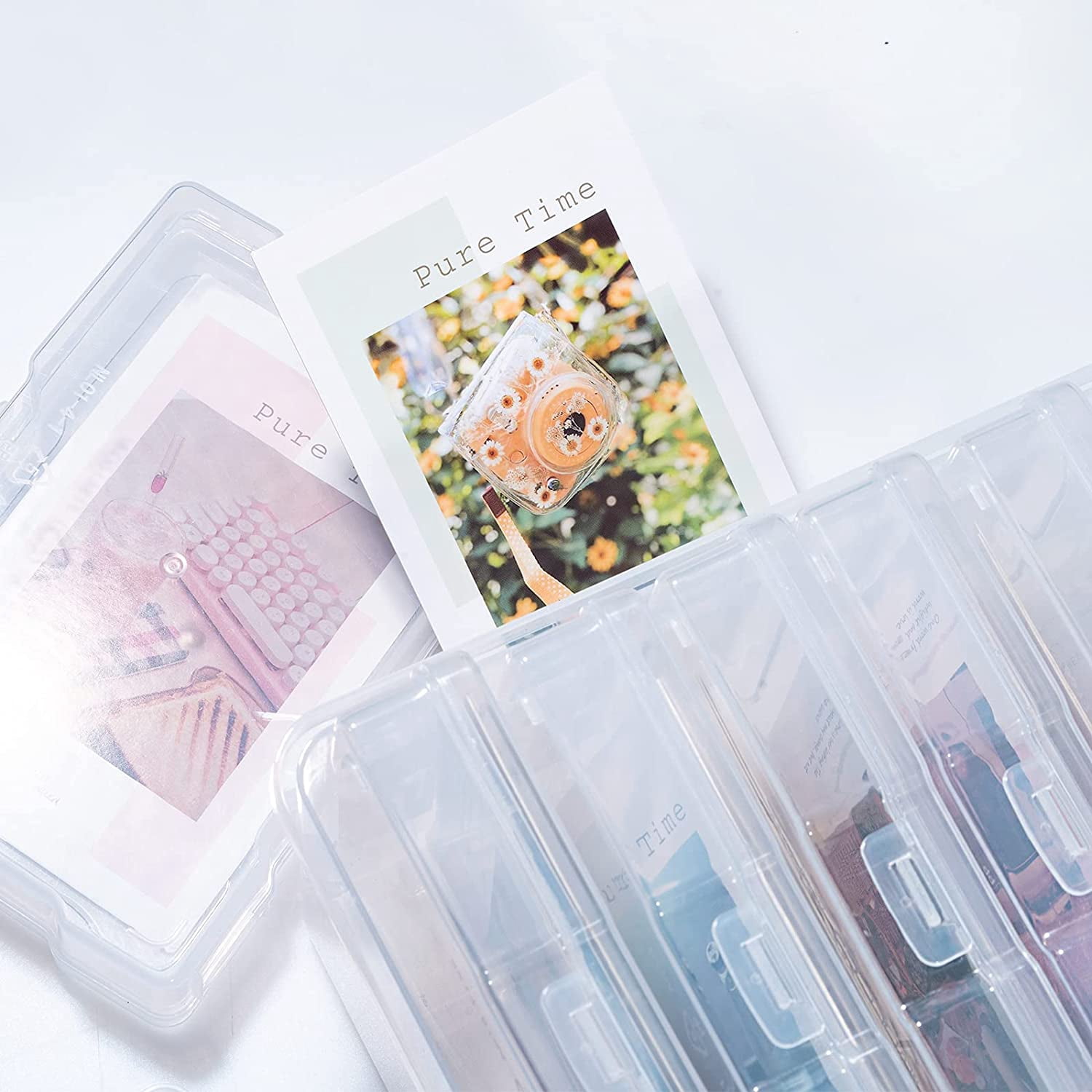 Portable Photo Organizers & Storage Containers, Transparent 4" x 6" Picture Organizers with Handle, 16 Inner Photo Cases, Photo Storage Box