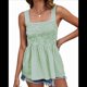 thumbnail image 2 of Camisetas Sin Mangas para Mujer, Blusas de Verano A con Fruncido, Camisetas Sin Mangas con Cuello Cuadrado, Camisa Babydoll Verde Talla S, 2 of 9