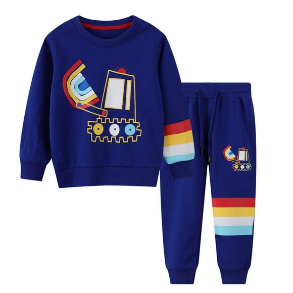 Boys Outfits Set 2 Piece Casual Tracksuit Rainbow Print Long Sleeve Hoodie Pants Toddler Kids Autumn Winter Comfortable Warm Outfit