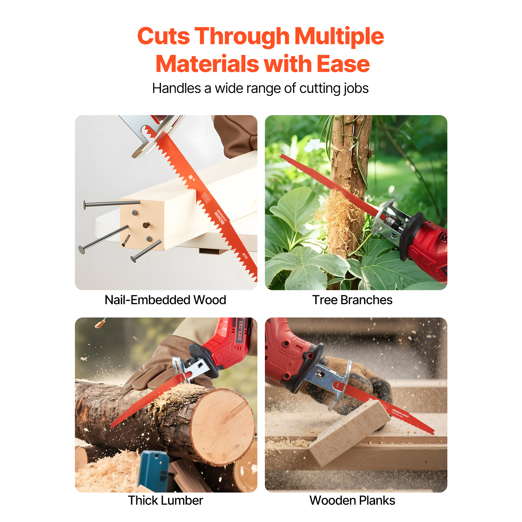 KFFKFF 25-Piece Bi-Metal Reciprocating Saw Blade Set, 6/12 TPI, Universal Shank, Designed for Quick and Precise Cuts in Wood and Nail-Embedded Wood, Ideal for Demolition Tasks, Orange