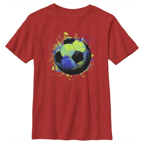 Boy's Lost Gods Paint Splatter Soccer Ball  Graphic Tee Red Medium