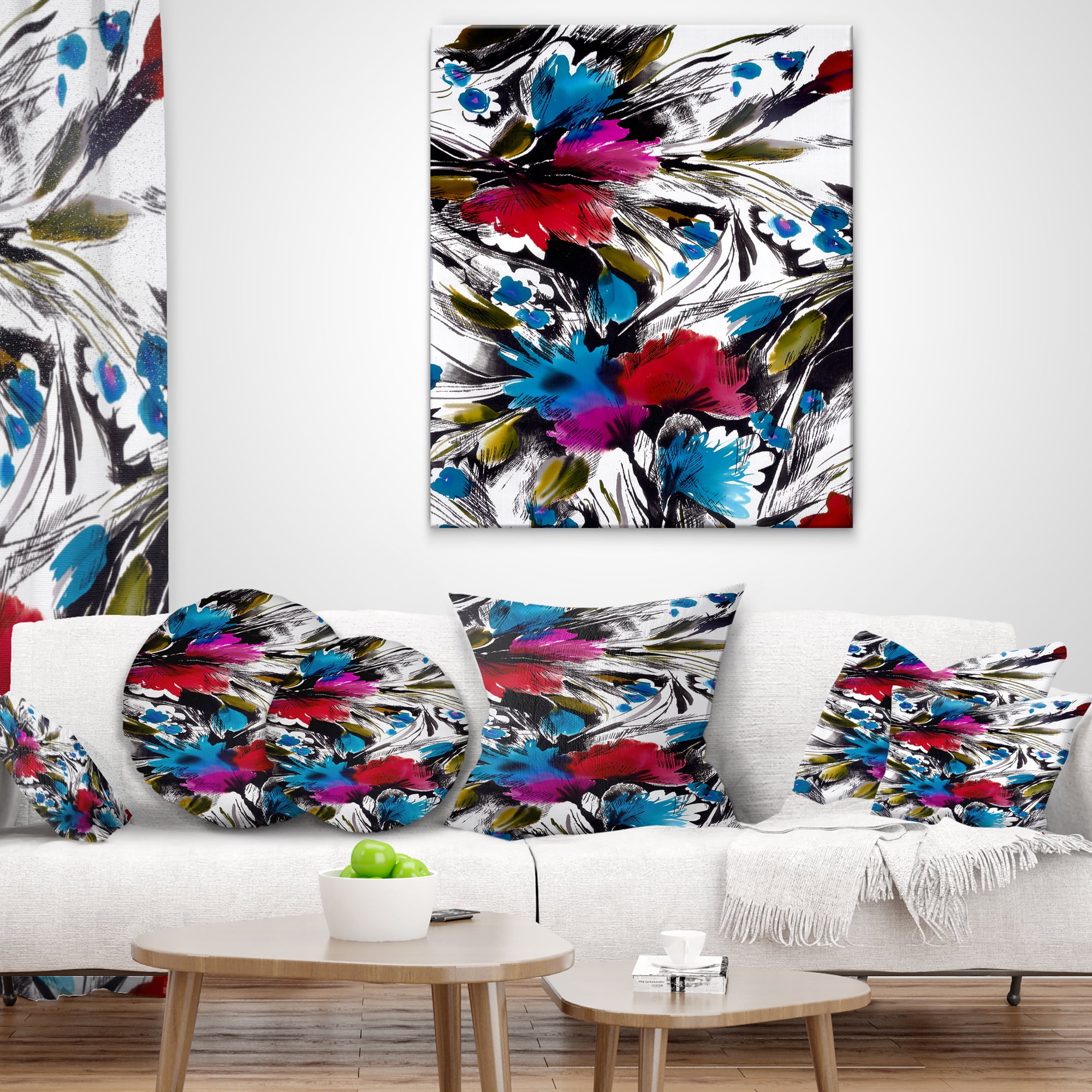 Designart Flowers with Fusion of Colors - Abstract Throw Pillow - 18x18