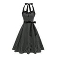 thumbnail image 2 of qolati Women 1950s Cockatil Dresses Vintage Polka Dot Halter Rockabilly Swing Dress Buttons Floral Bowknot Tie Front Retro Hepburn Prom Tea Party Dress Black XXL, 2 of 9
