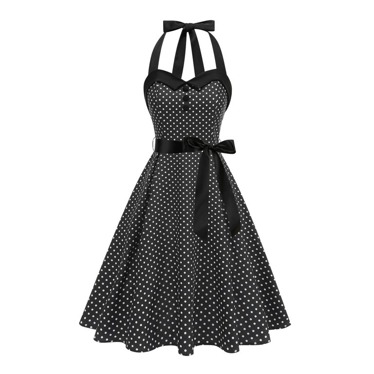 Qolati Women 1950s Cockatil Dresses Vintage Polka Dot Halter Rockabilly Swing Dress Buttons Floral Bowknot Tie Front Retro Hepburn Prom Tea Party Qolati Women 1950s Cockatil Dresses Vintage Polka Dot Halter Rockabilly Swing Dress Buttons Floral Bowknot Tie Front Retro Hepburn Prom Tea Party