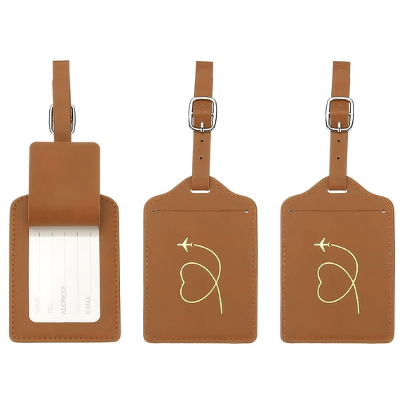Luggage Tags, Brown Leather Heart Tags with Private Protection, 3 Pcs