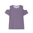 thumbnail image 4 of Gfyviroh Toddler Girl Cotton T-shirts Crewneck Cold Shoulder Tees Short Sleeve Summer Stripes Tops,Sizes 3-12Y, 4 of 5