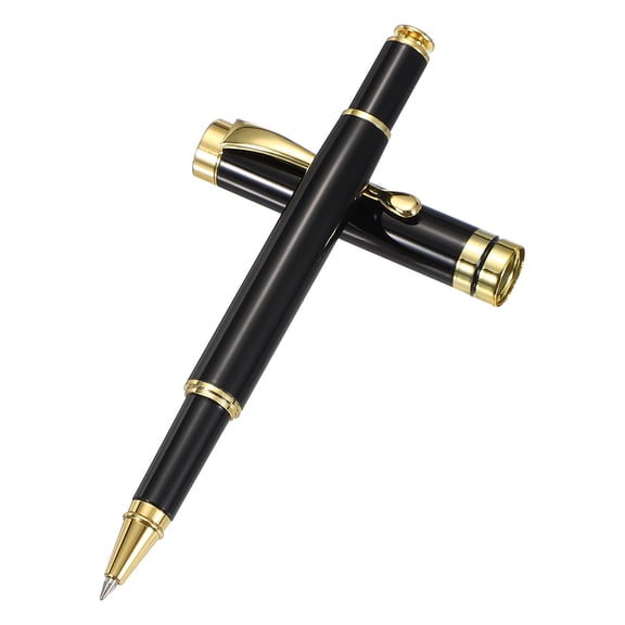 Uxcell Luxury Metal Rollerball Pen, 0.5mm Black Ink Metal Ballpoint Luxury Grade Craftsmanship Gift for Men Women Office Signature Writing, Black Gold Tone