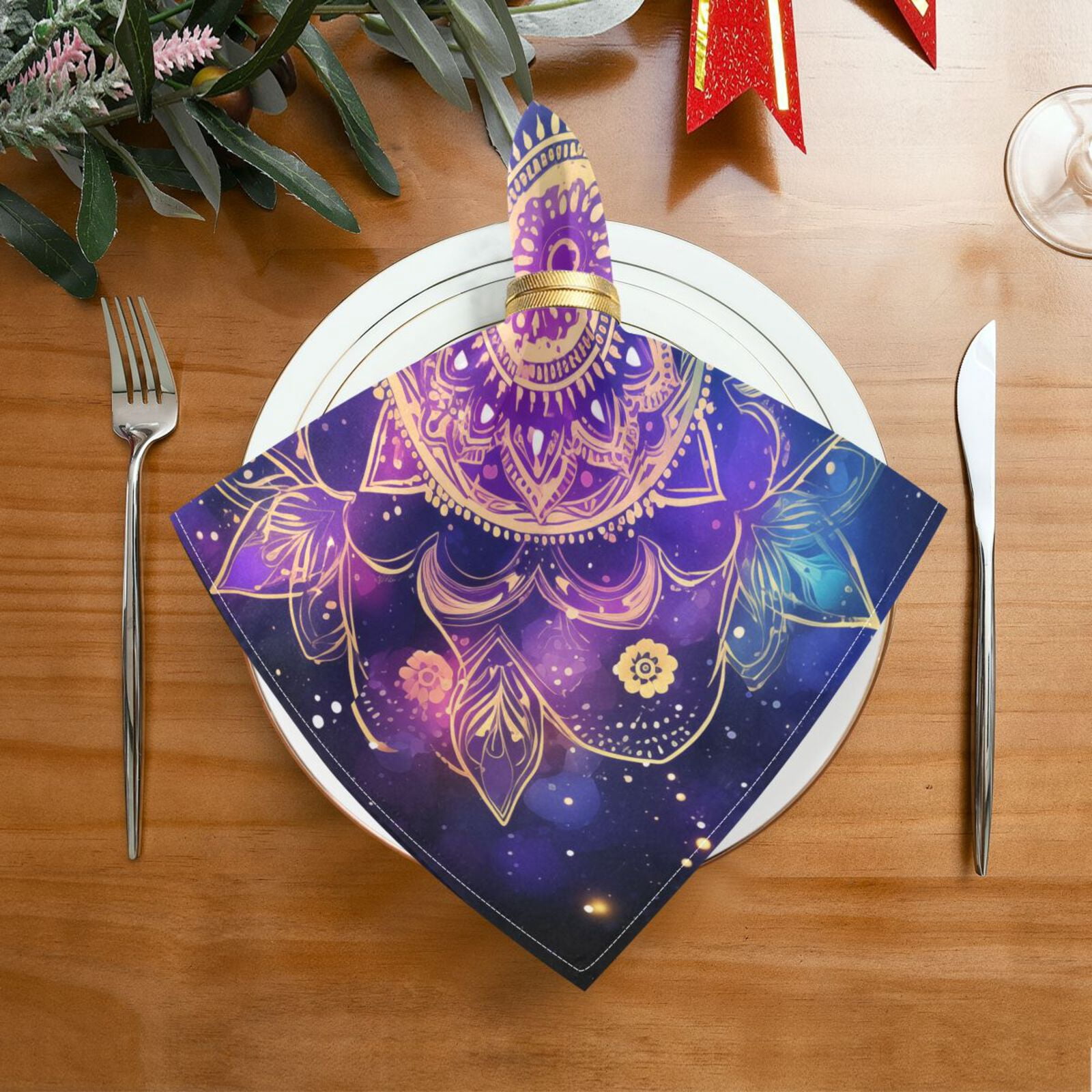 JSTEL Mandala Galaxy Nebula Space Cloth Napkins Set of 6, 20x20 Inch Washable and Reusable Napkin for Decoupage Dinner Party Everyday Use